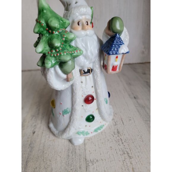 White Santa Claus tea light holder mistletoe Father Christmas - Picture 2 of 7